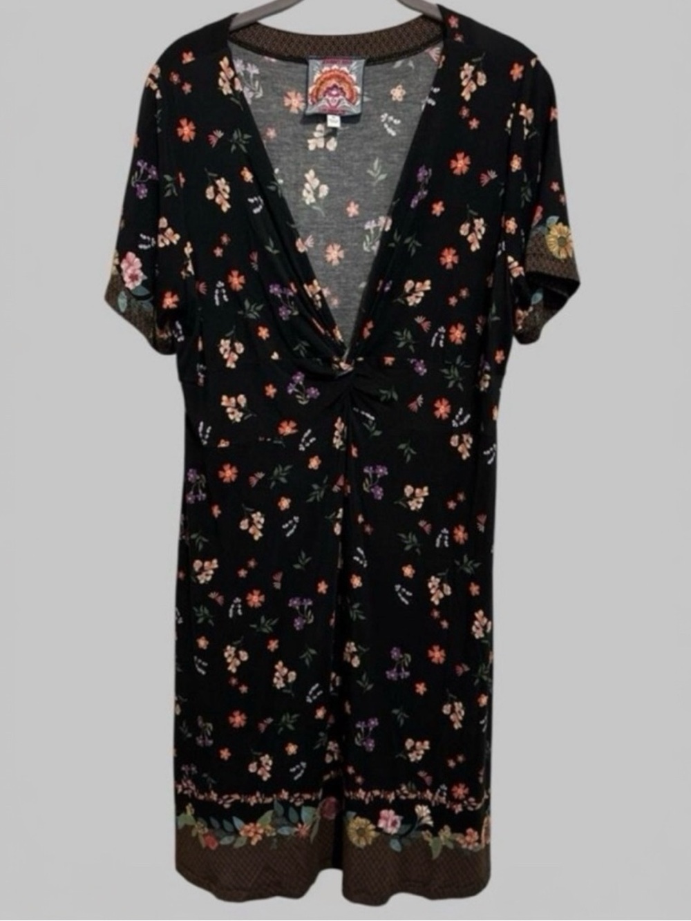 Johnny Was Nani Twist Front Swing Dress Floral Print Bamboo Knit Tee Stretchy M